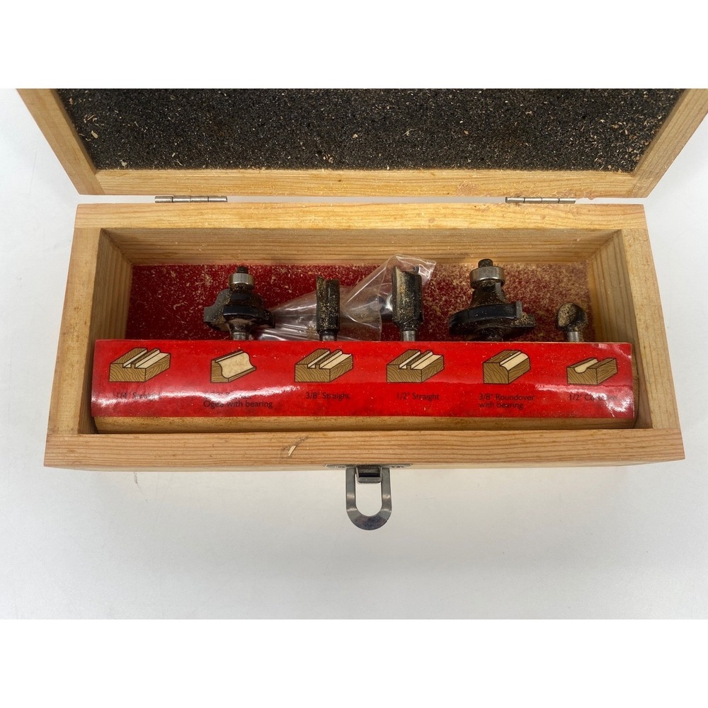 SKIL Router Bit Set Vintage Wooden Case Woodworking Tools 1/4 Inch Shank 5 Piece